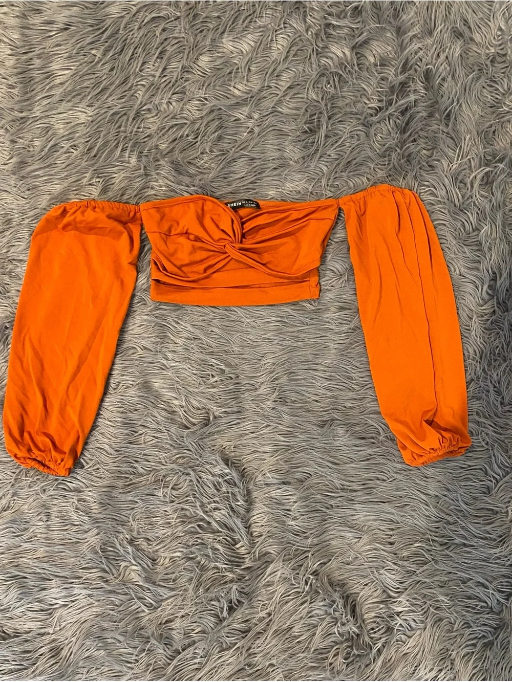 Orange Off-Shoulder Twist Front Crop Top - Unknown Brand (XS)